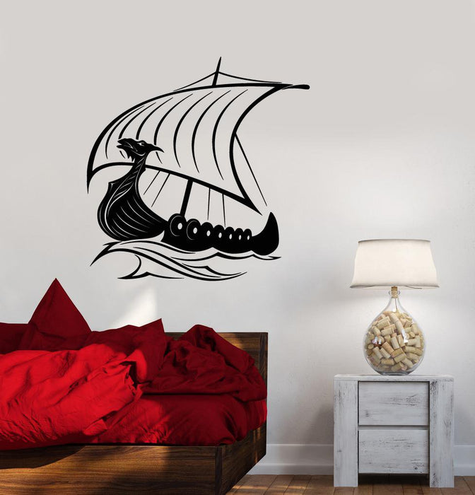 Vinyl Wall Decal Viking Ship Sailors Sea Waves Stickers (2390ig)