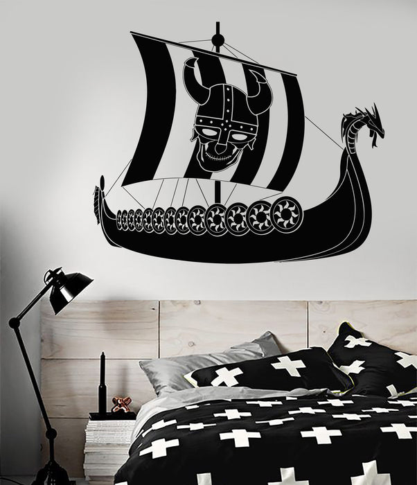 Vinyl Wall Decal Viking Pirate Ship Sailor Sail Skull Helmet With Horns Stickers Unique Gift (1921ig)