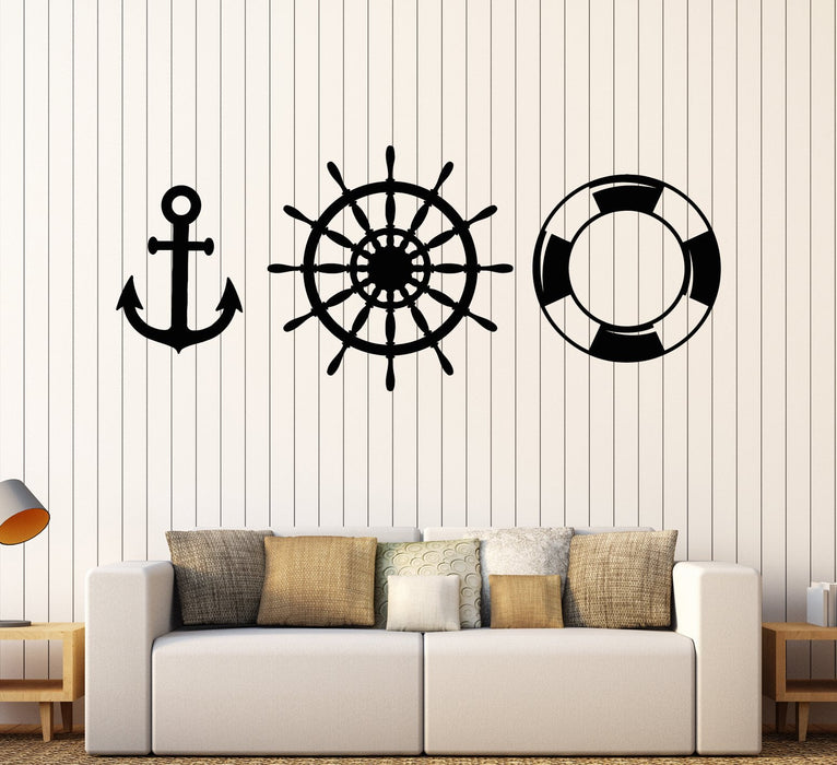 Vinyl Wall Decal Anchor Lifebuoy Ocean Sea Style Ship Stickers Unique Gift (1690ig)