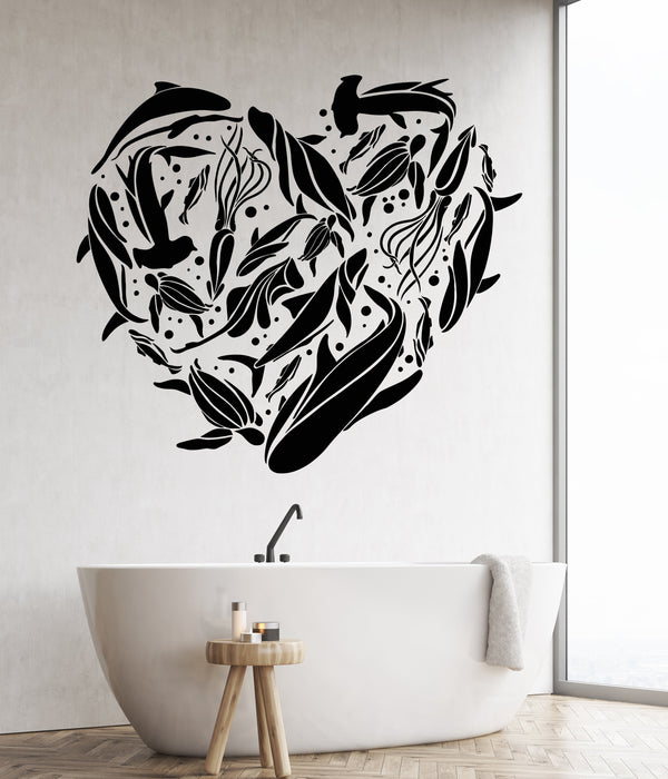 Autocollant mural en vinyle Love Sea Animals Heart Marine Style Sharks Stickers Cadeau unique (1718ig)