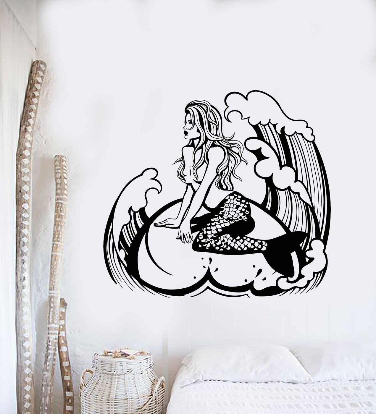 Vinyl Wall Decal Sexy Mermaid Waves Ocean Marine Style Stickers Unique ...