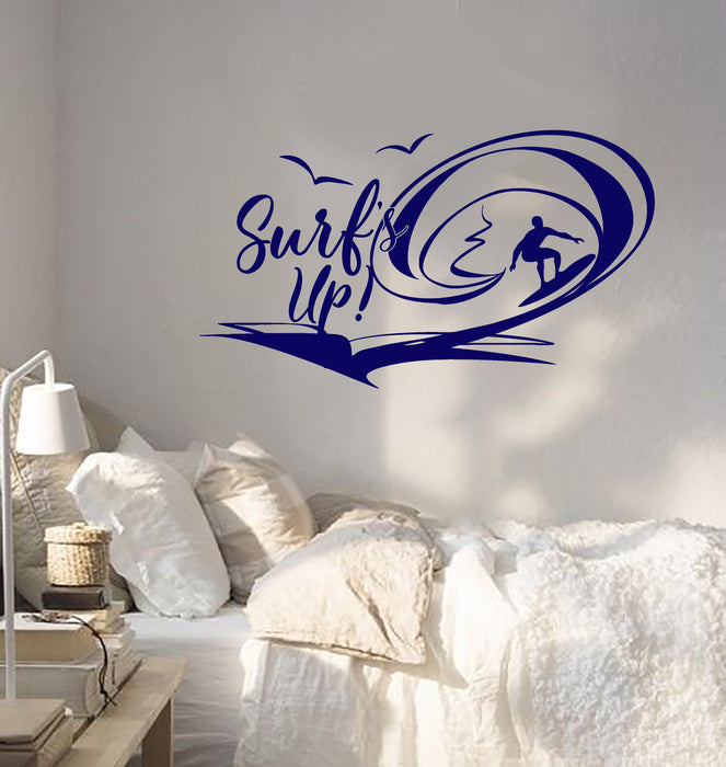 Vinyl Wall Decal Surf's Up Motivation Quote Wave Sea Sport Stickers (4106ig)