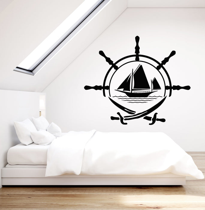 Vinyl Wall Decal Ship Wheel For Sailor Sail Crossed Swords Stickers (2378ig)