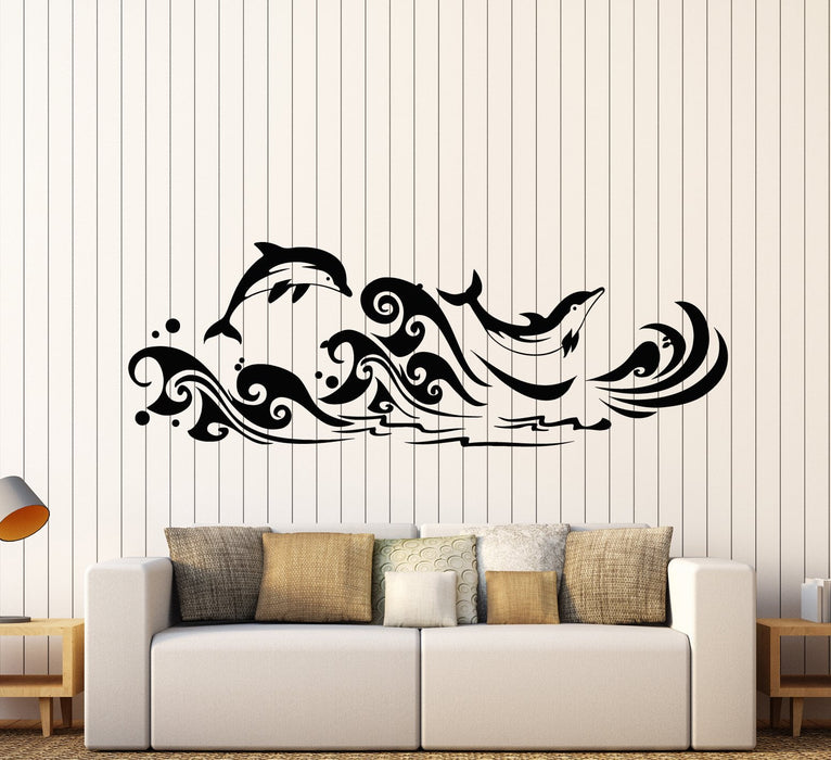 Vinyl Wall Decal Dolphins Sea Waves Marine Style For Bathroom Stickers (2284ig)