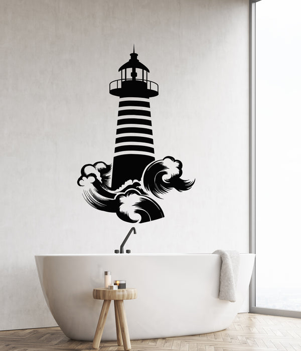 Vinyl Wall Decal Lighthouse Sea Ocean Waves Marine Style Nautical For the Sailor Stickers (4254ig)
