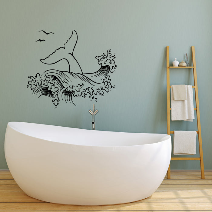 Vinyl Wall Decal Sea Style Whale Tail Ocean Animal Waves Stickers (4137ig)