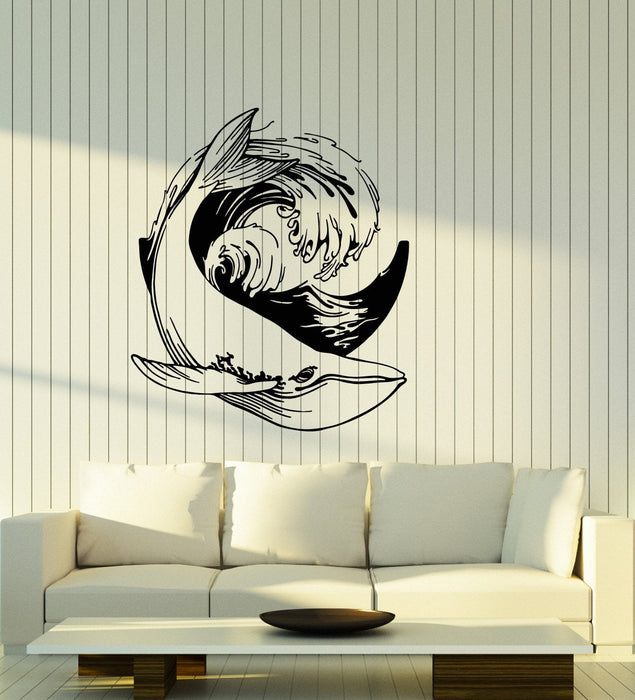 Vinyl Wall Decal Sea Ocean Whale Style Animal Wave Stickers (2813ig)