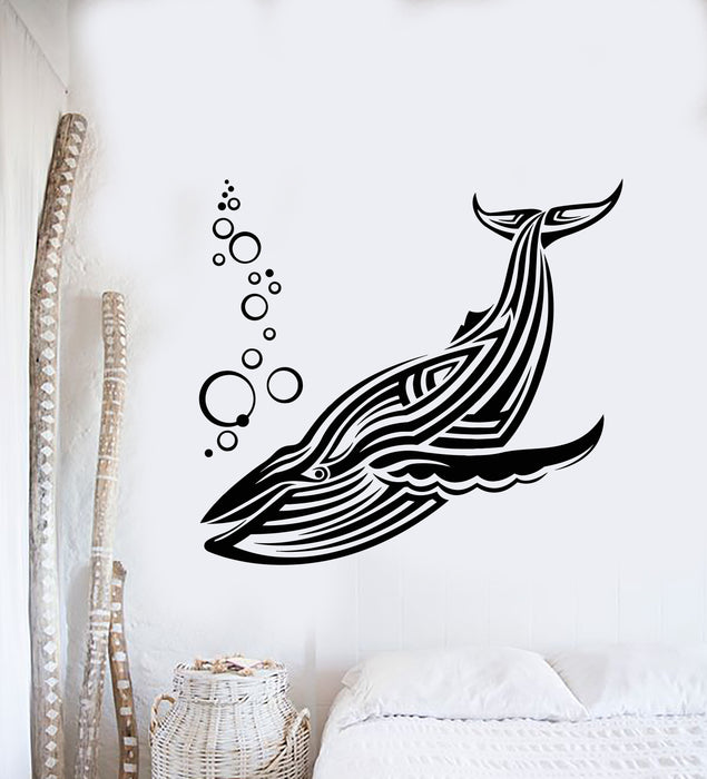 Vinyl Wall Decal Big Blue Whale Sea Animal Water Bubbles Stickers (2959ig)