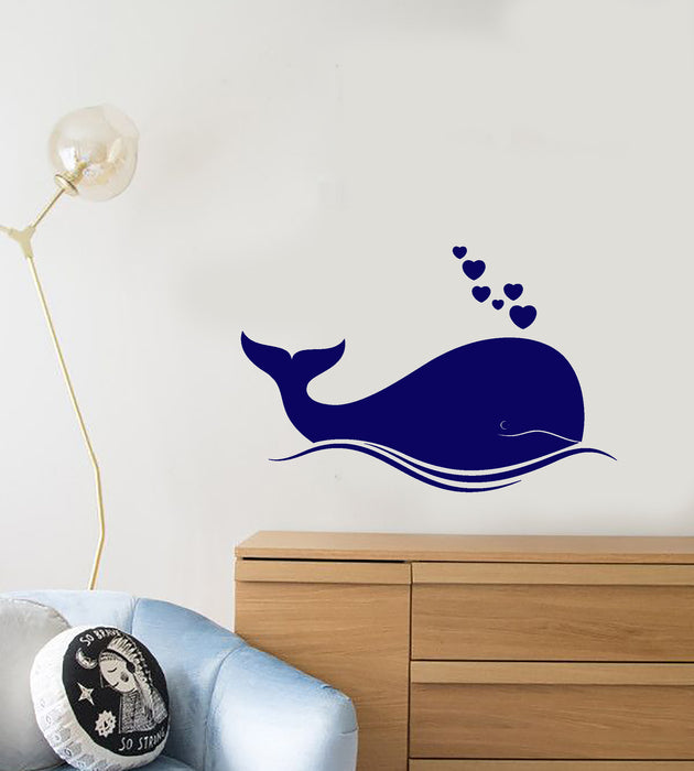 Vinyl Wall Decal Cartoon Sea Whale Hearts Baby Room Decor Stickers (3730ig)