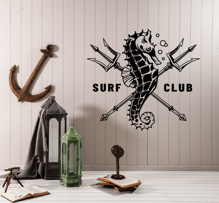 Vinyl Wall Decal Surfing Club Logo Sea Horse Water Sports For Surfer Stickers (3836ig)