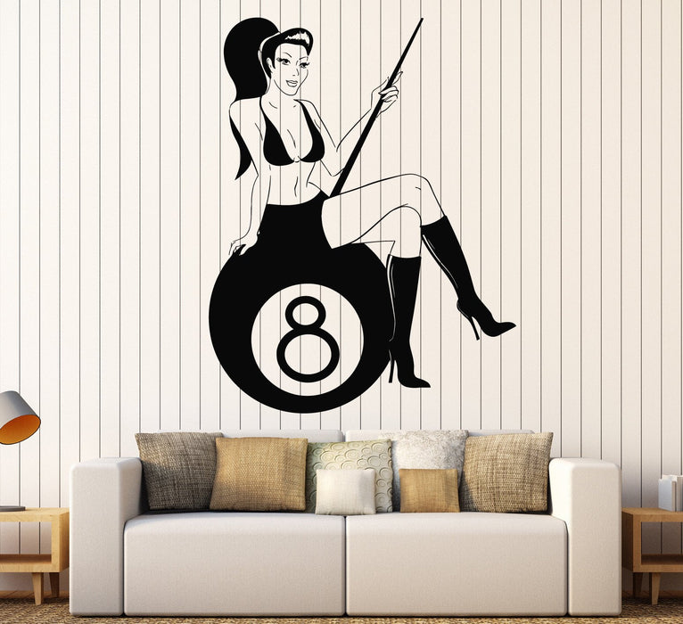 Vinyl Wall Decal Billiards Club Sexy Woman Cue Ball Stickers Unique Gift (ig4516)