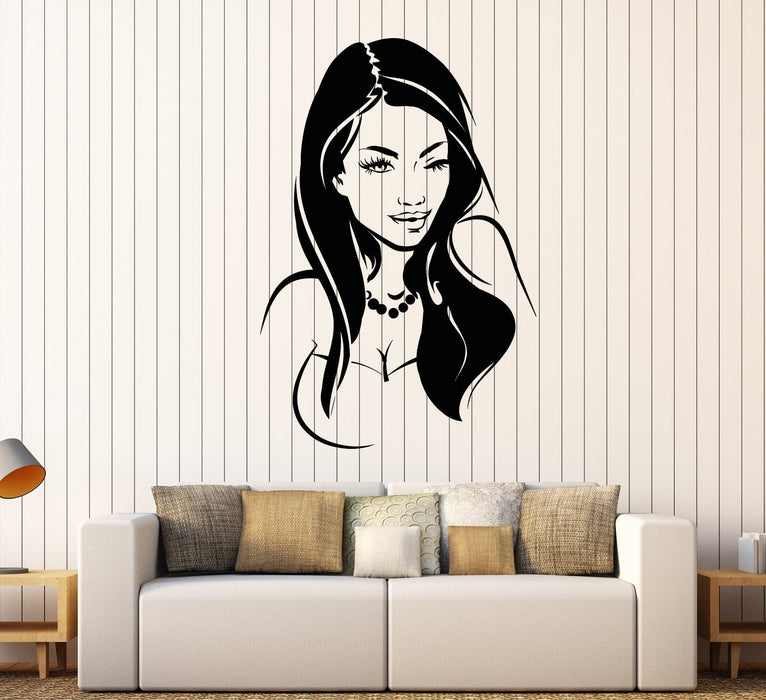 Vinyl Wall Decal Sexy Hot Girl Wink Lips Eyes Face Stickers (2184ig)