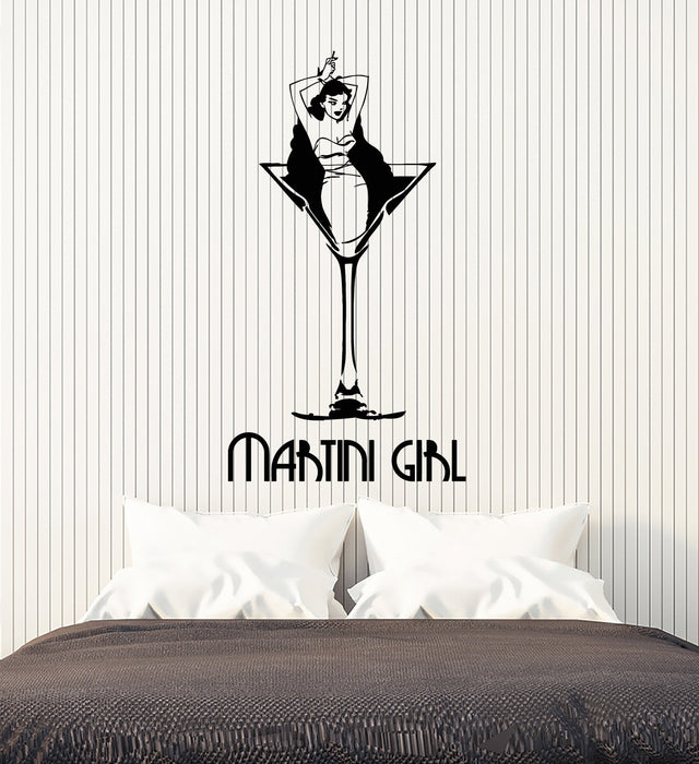 Vinyl Wall Decal Martini Girl Cocktail Stripper Retro Pin Up Style Stickers (2934ig)