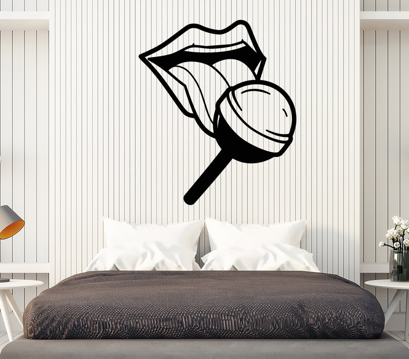 Vinyl Wall Decal Sexy Hot Girl Lips Tongue Candy Lollipop In Mouth Stickers (2169ig)