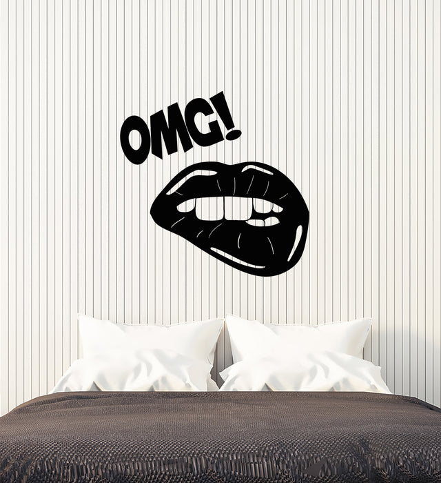 Vinyl Wall Decal Sexy Girl Lips OMG Beauty Salon Logo Stickers (3802ig)