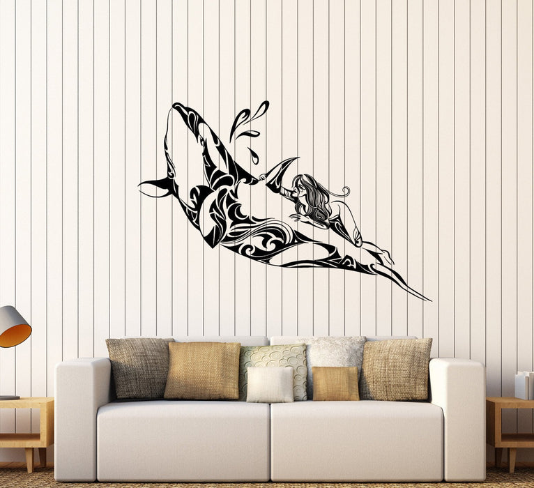 Vinyl Wall Decal Whale Girl Ocean Sea Pattern Marine Art Stickers Unique Gift (440ig)