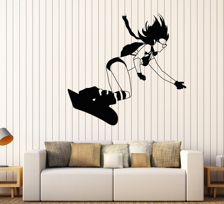 Vinyl Wall Decal Snowboarder Extreme Girl Snowboarding Stickers Unique Gift (1025ig)