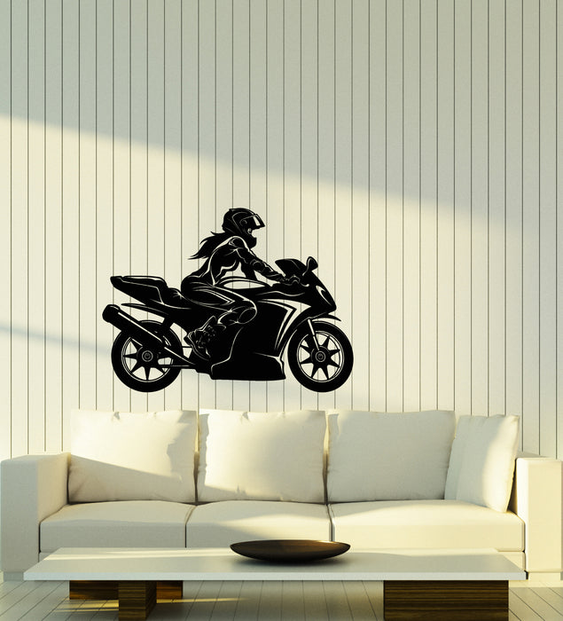 Vinyl Wall Decal Speed Racing Sexy Girl On a Motorcycle Stickers (3989ig)