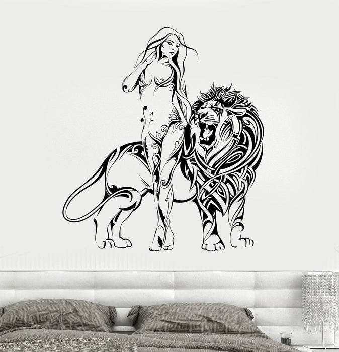 Vinyl Wall Decal Sexy Naked Girl Lion King Predator Stickers Unique Gift (1556ig)