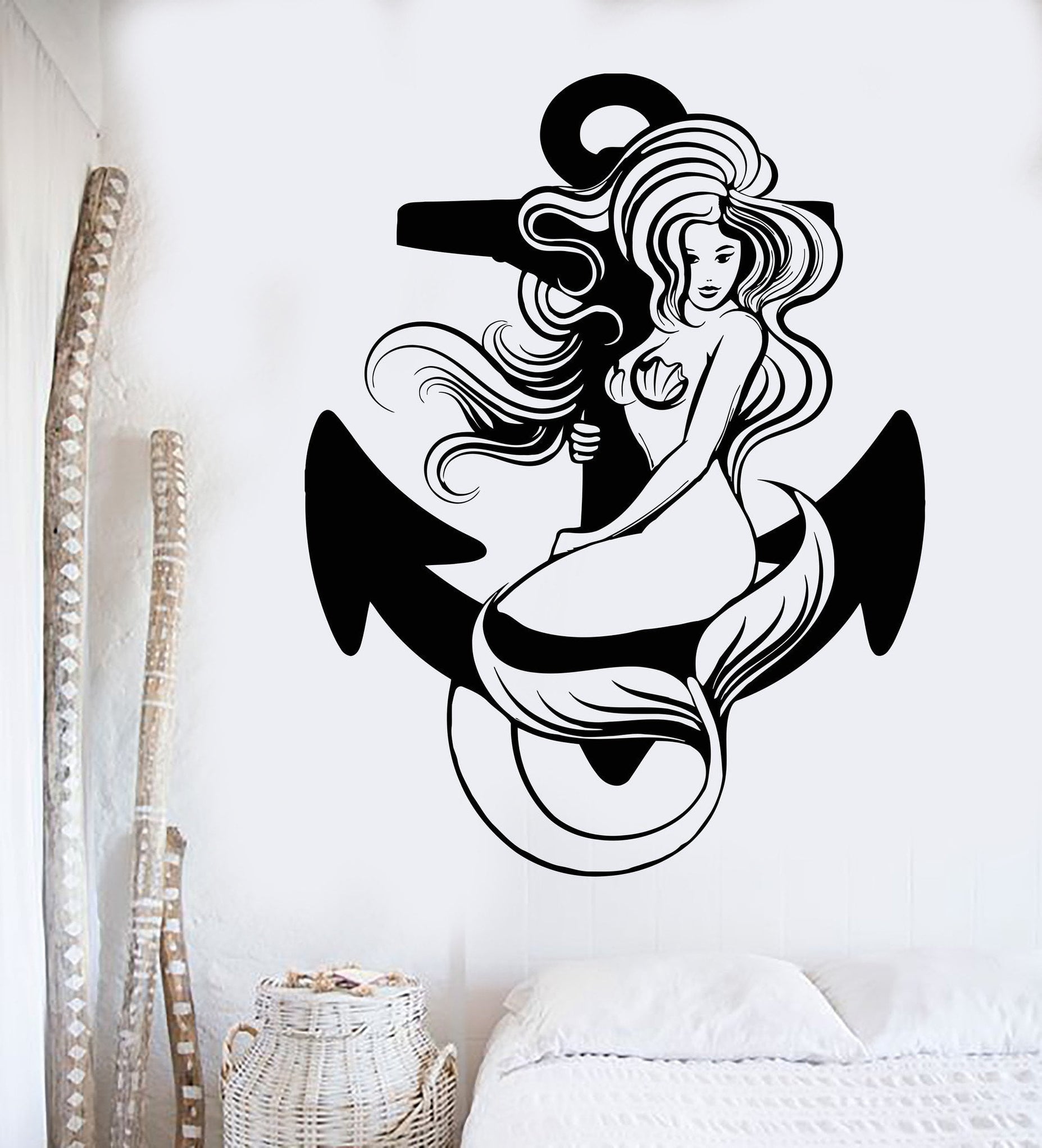 Vinyl Wall Decal Sexy Mermaid Anchor Ocean Sea Marine Style Stickers U ...