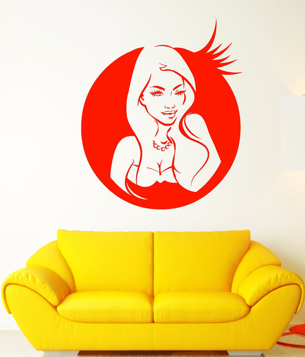 Vinyl Wall Decal Wink Eye Sexy Hot Girl Woman Lips Hairstyle Stickers (2185ig)