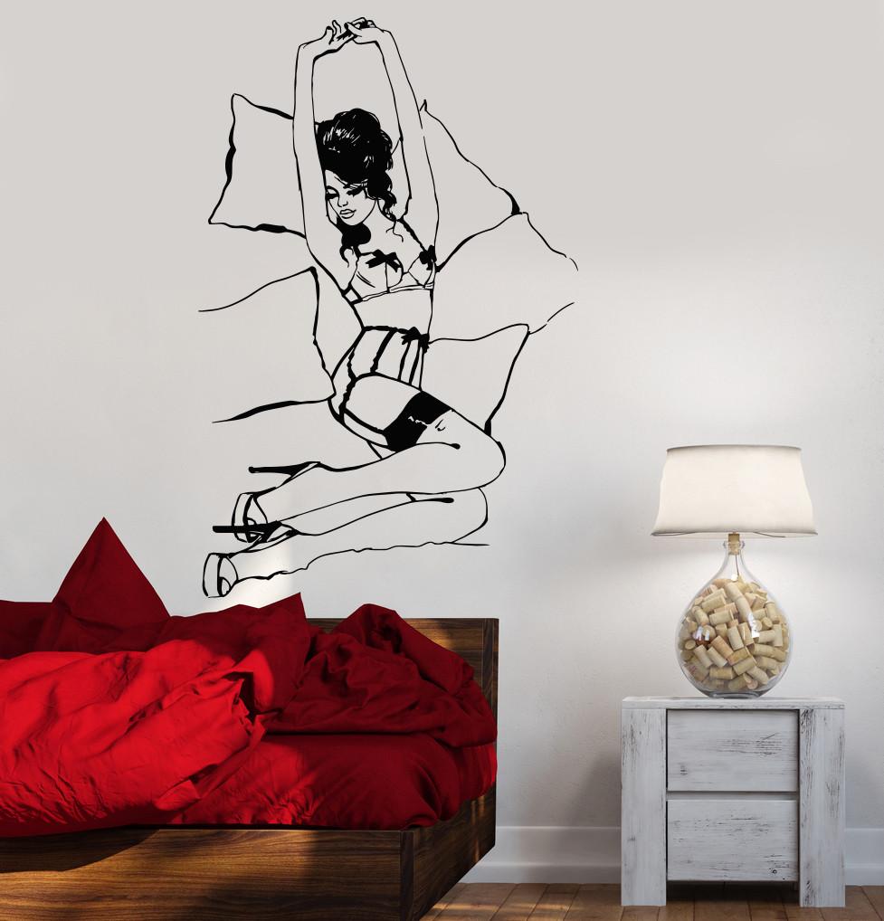 Vinyl Wall Decal Sexy Hot Girl Pin Up Underwear Sex Romance Love Stick — Wallstickers4you image