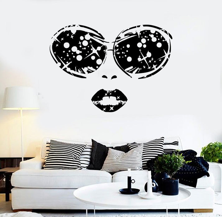 Vinyl Wall Decal Sexy Woman Face Glasses Lips Girl Beauty Salon Stickers Unique Gift (ig3533)