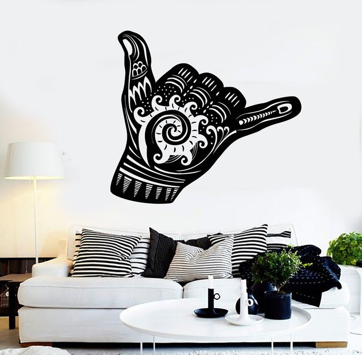 Vinyl Wall Decal Shaka Sign Hang Loose Surfing Wave Stickers Mural Unique Gift (ig4365)