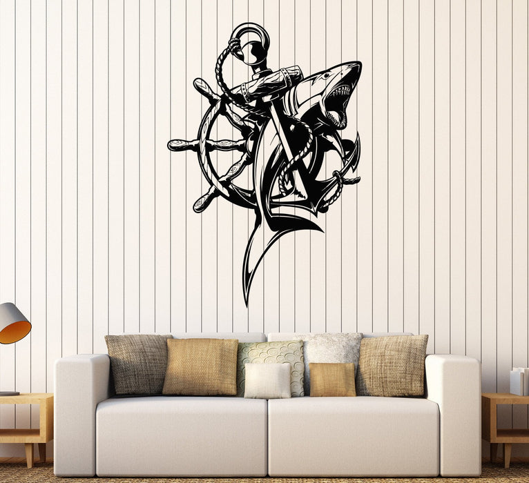 Vinyl Wall Decal Anchor Shark Nautical Marine Sea Decor Stickers Unique Gift (381ig)