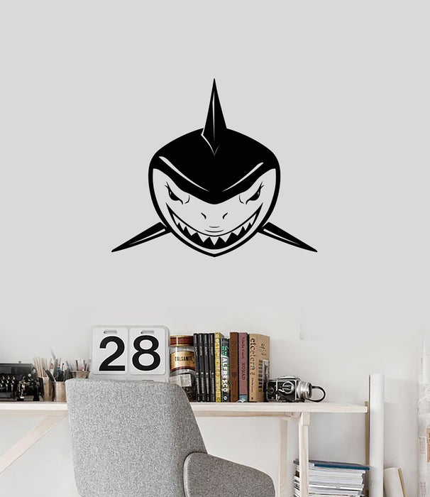 Vinyl Wall Decal Cartoon Shark Face Sea Predator Children's Room Stickers (3870ig)