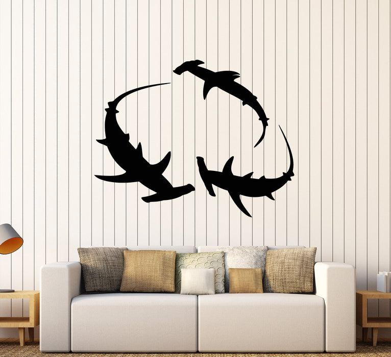 Vinyl Wall Decal Abstract Sharks Sea Ocean Animals Bathroom Decor Stickers (2442ig)