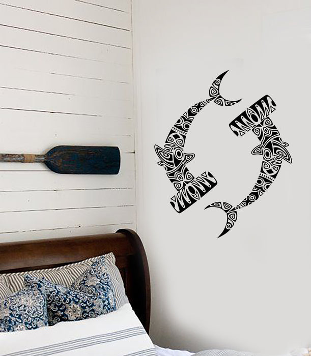 Vinyl Wall Decal Maori Ornament Sea Ocean Sharks Beach Style Stickers (3944ig)
