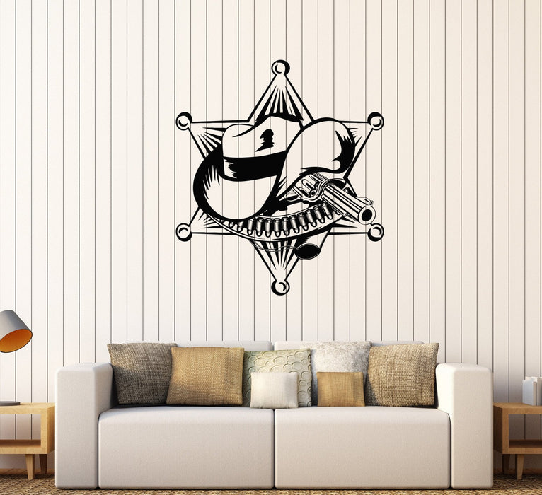 Vinyl Wall Decal Sheriff Hat Revolver Star Boy Room Stickers Mural Unique Gift (178ig)