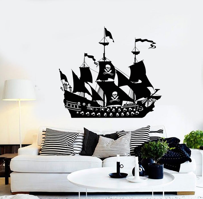 Vinyl Wall Decal Pirate Ship Boat Sail Ocean Sea Style Stickers Unique Gift (1044ig)