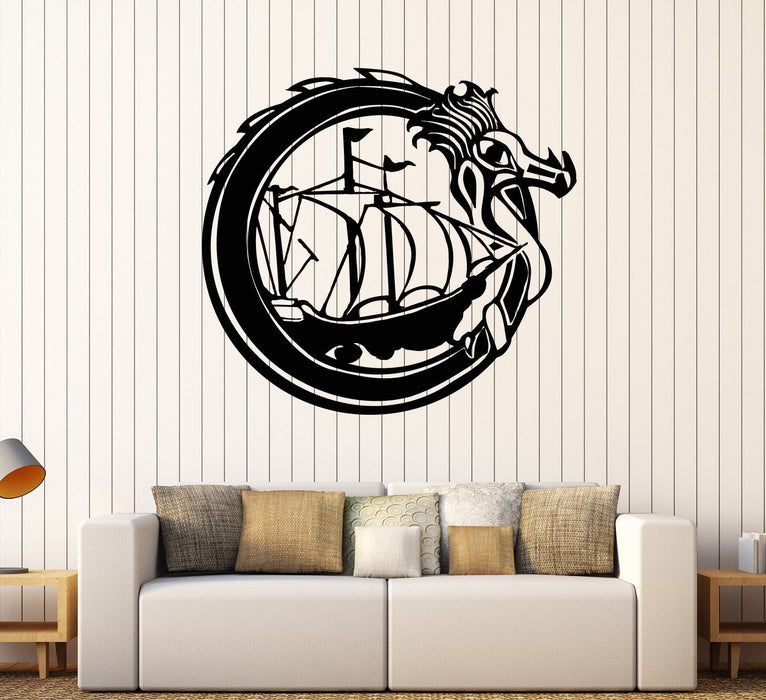 Vinyl Wall Decal Celtic Dragon Viking Ship Boat Sail Sailor Stickers Unique Gift (1862ig)