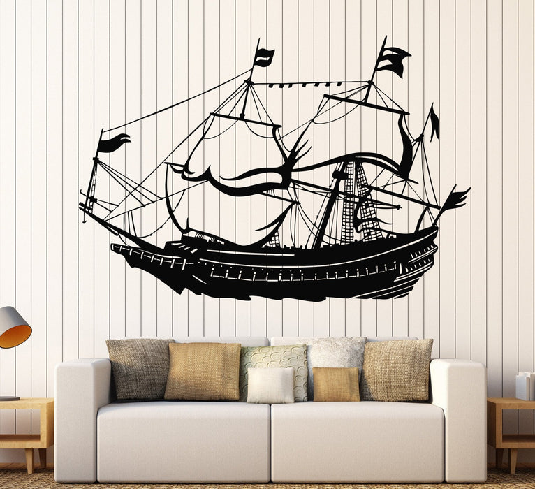 Vinyl Wall Decal Nautical Sailor Sail Ship Brig Boat Stickers Unique Gift (806ig)