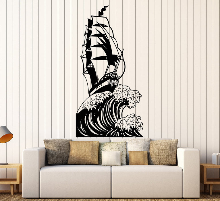 Vinyl Wall Decal Ship Sea Ocean Big Wave Sailor Landscape Stickers Unique Gift (1192ig)