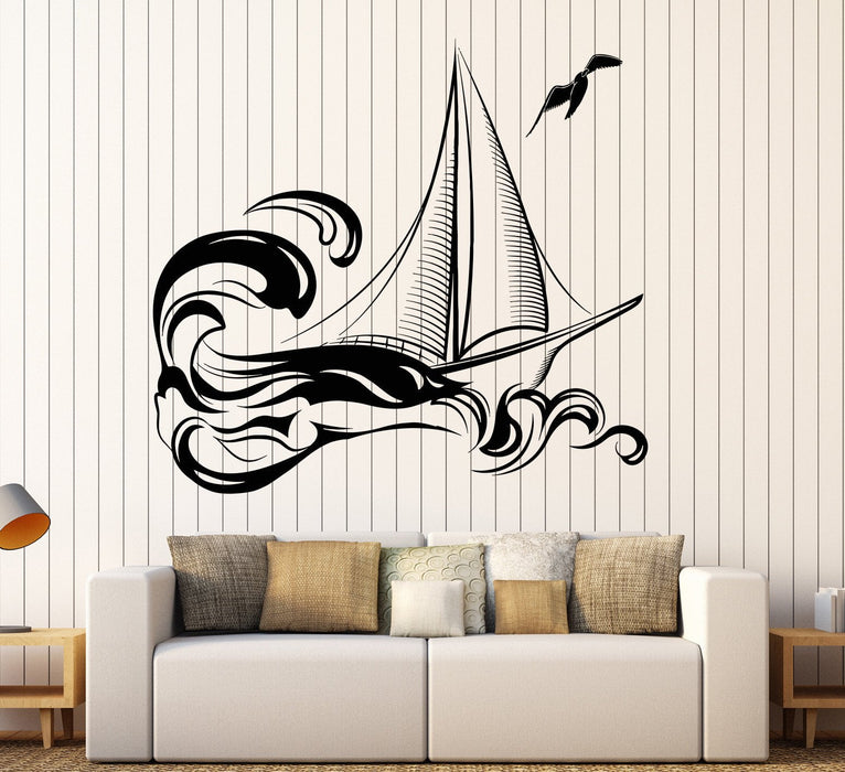 Vinyl Wall Decal Yacht Boat Ship Sea Ocean Waves Stickers Unique Gift (999ig)