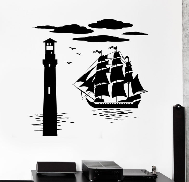 Vinyl Wall Decal Ship Lighthouse Sea Nautical Marine Stickers Unique Gift (ig4426)