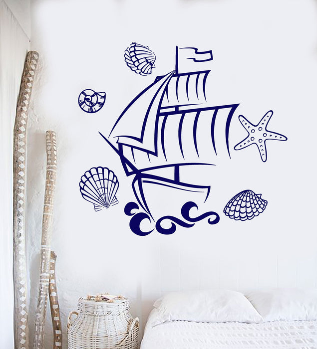 Виниловая наклейка на стену корабль морские животные декор ванной комнаты детская комната наклейки с морскими звездами уникальный подарок (ig3020)