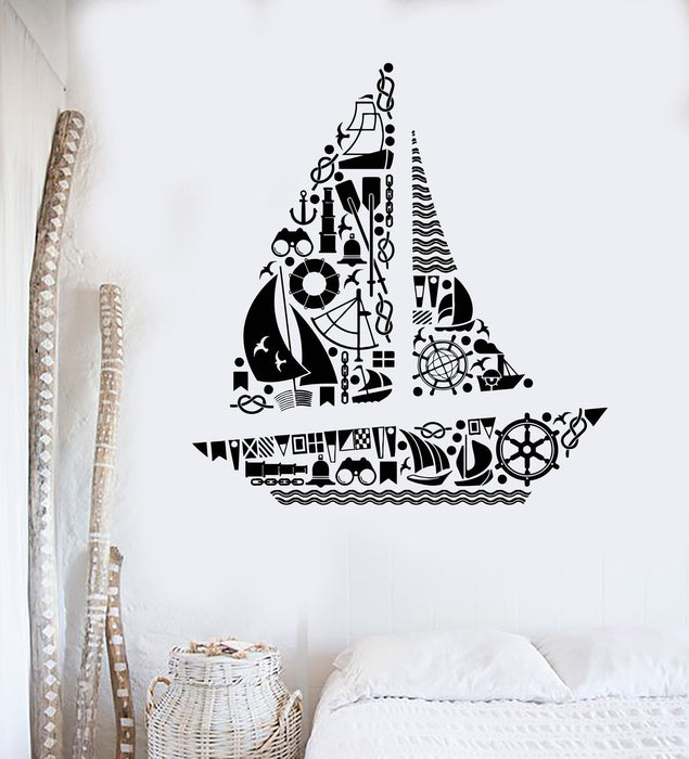 Wall Sticker Vinyl Decal Ship Yacht Ocean Sea Marine Decor Kids Room Unique Gift (ig3095)