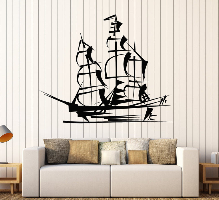 Autocollant mural en vinyle pour chambre d'enfant, motif bateau, yacht, art nautique, cadeau unique (ig3757)