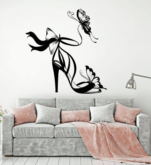 Vinyl Wall Decal Women's Shoes Butterfly Fashion Girl Room Stickers Unique Gift (1329ig)