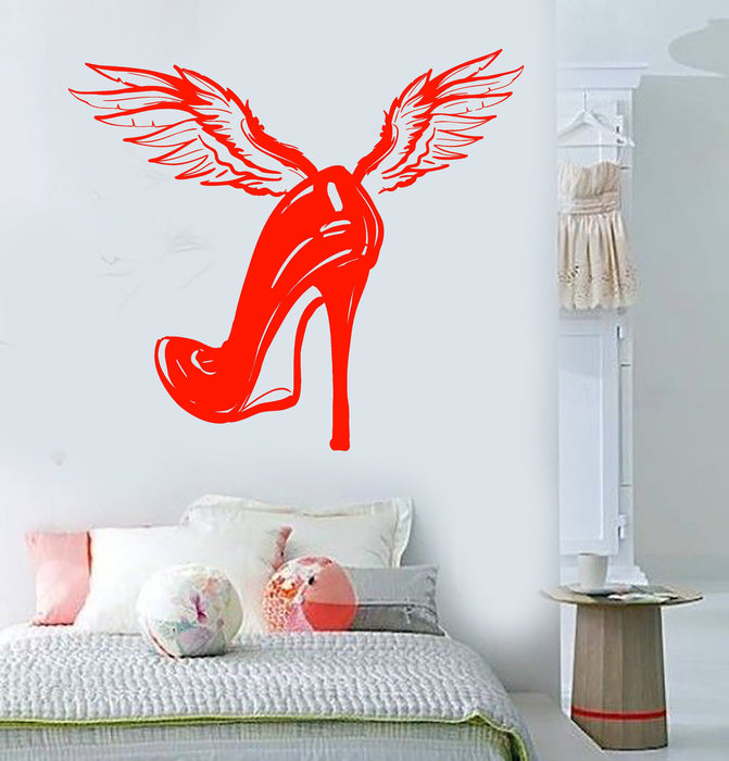 Vinyl Wall Decal Women's Shoe Wings Fashion Room Decor Stickers Unique Gift (1372ig)