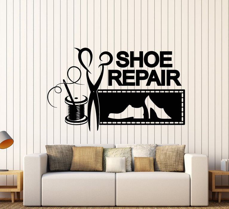 Vinyl Wall Decal Shoe Repair Logo Signboard Threads Needle Stickers (2637ig)