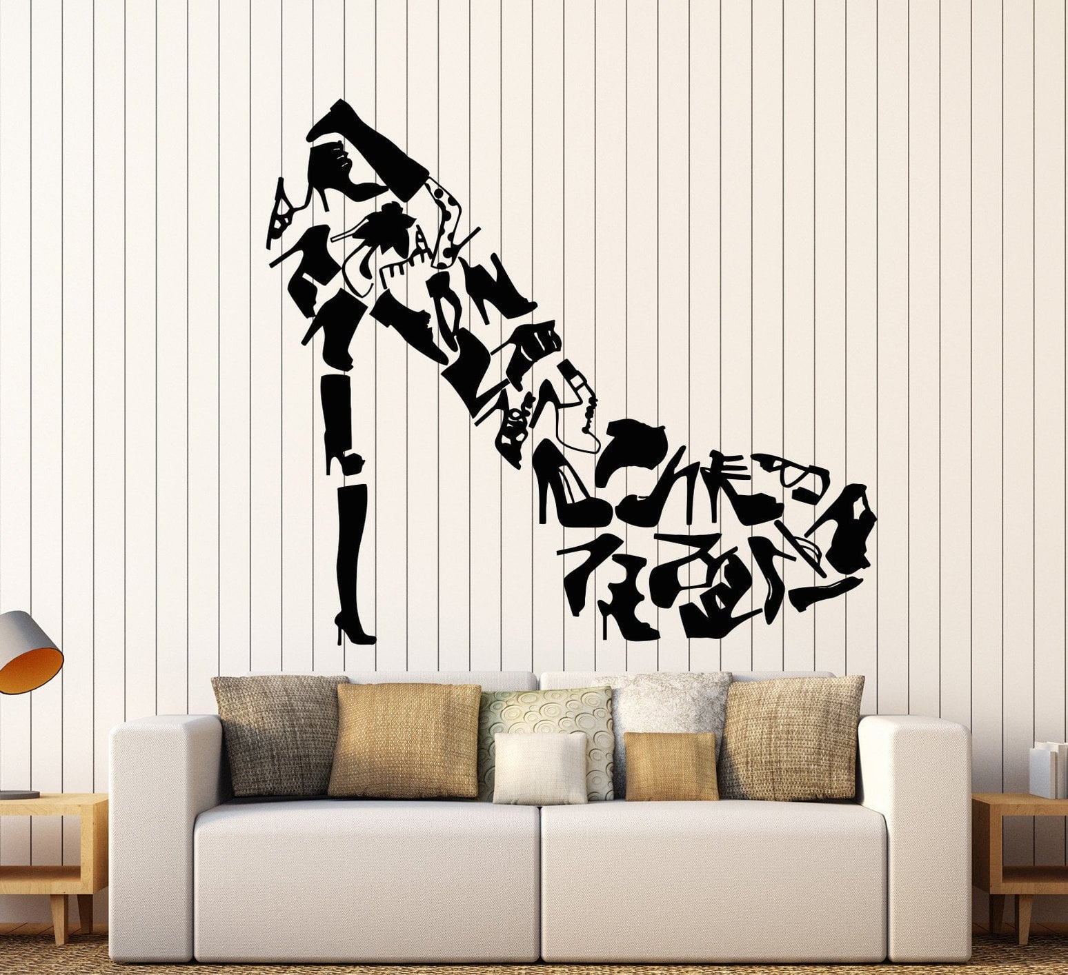 Shoes Rack Sticker Vinyl Wall Decal Footwear Women's Shoes Shop Fashion Stickers Unique G ...