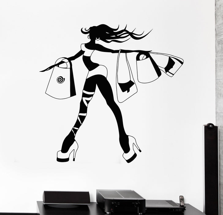 Vinyl Wall Decal Shopping Shopaholic Woman Shops Fashion Girl Stickers Unique Gift (1058ig)