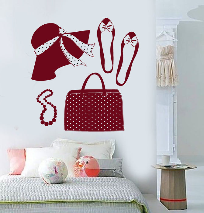 Vinyl Wall Decal Woman Hat Handbag Shoes Fashion Shopping Stickers Unique Gift (1703ig)
