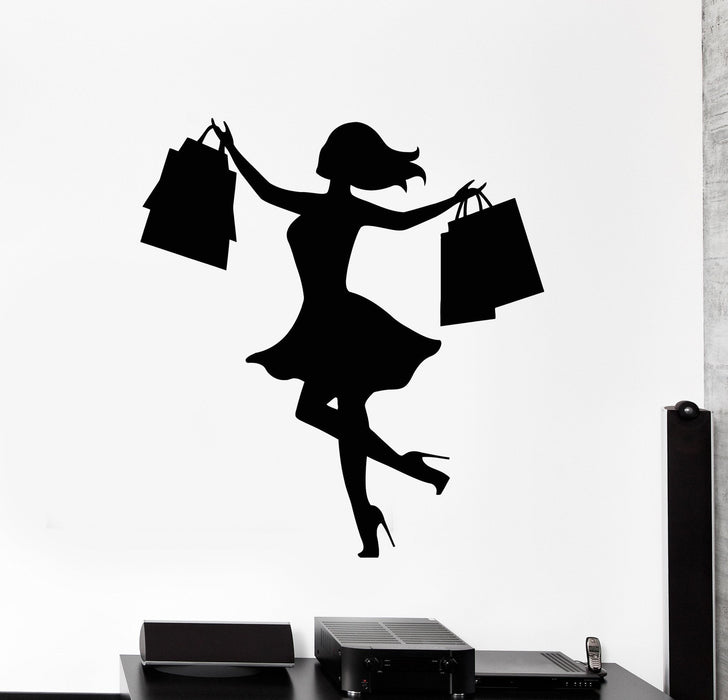 Vinyl Wall Decal Shopping Girl Woman Shop Store Business Stickers Unique Gift (ig4457)
