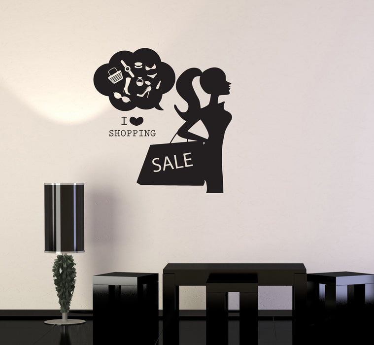 Vinyl Decal Shopping Girl Woman Style Fashion Sale Wall Sticker Mural Unique Gift (ig2720)